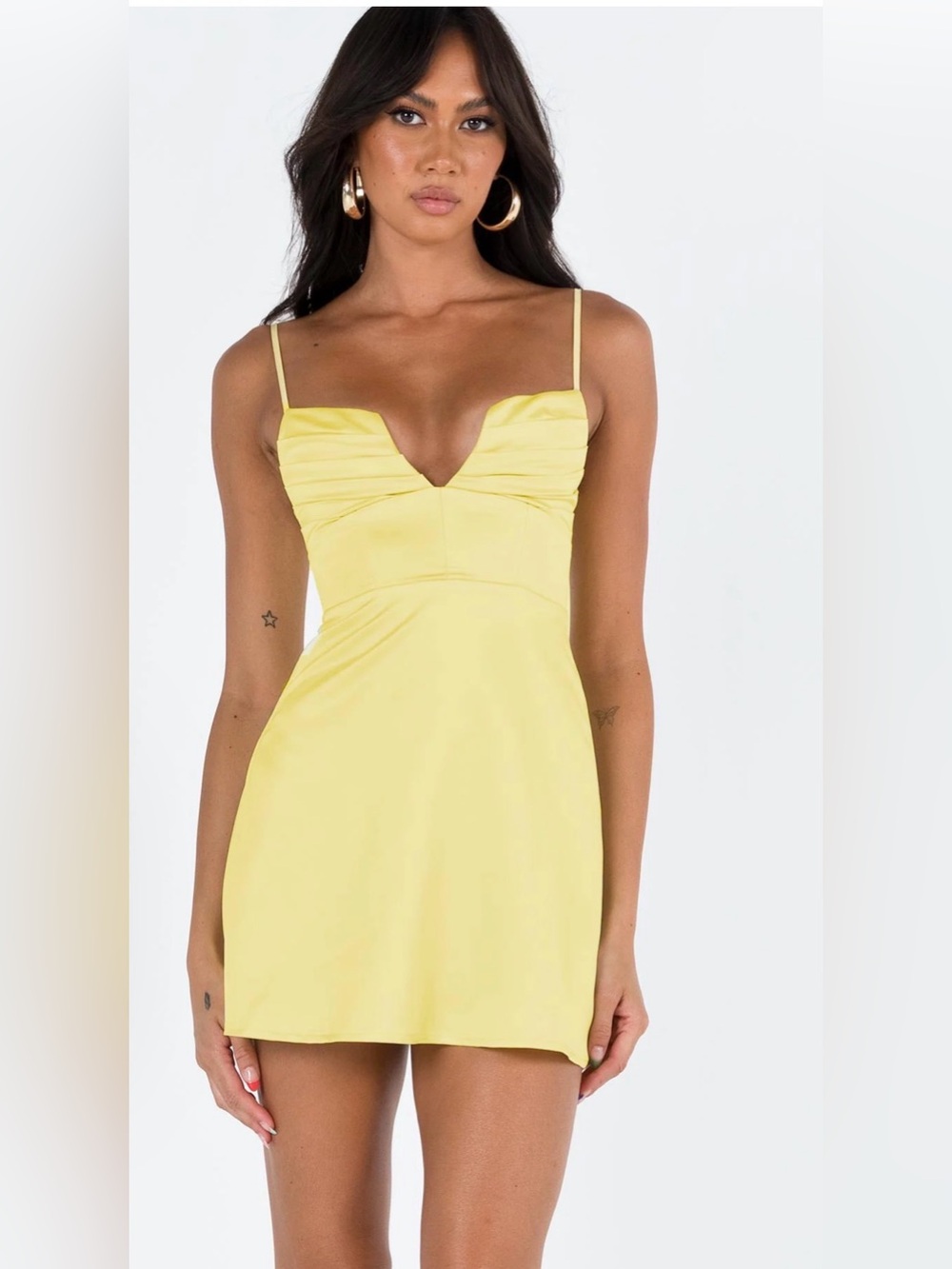 PRINCESS POLLY Della Mini Dress Butter Yellow Size 0